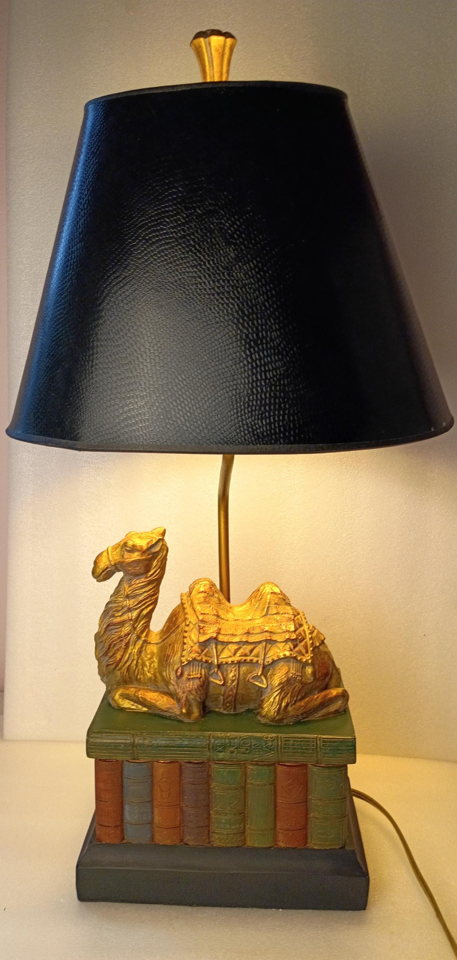 Vintage Camel Table Lamp on Books Base – Black Shade – Eclectic / Hollywood...