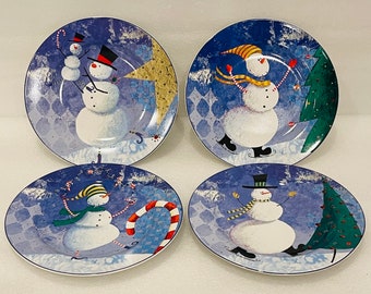 Oneida Snow Pals Mugs & Salad Plates Dessert Luncheon 8”Snowmen Zulauf Set of 4