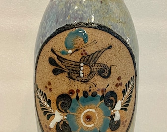 ヴィンテージ 蓮の花 シノワズリ 中国陶器 花瓶 9インチ ブルー