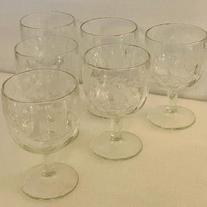 Ensemble de 6 gobelets en verre gravés à l&#39;eau-forte Bartlett Collins #806, bord doré