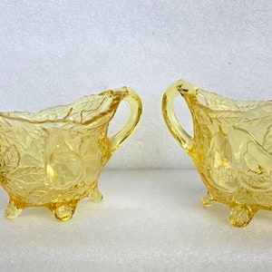 Indiana Glass Tiara Yellow Mist Sweet Pear Creamer And Sugar