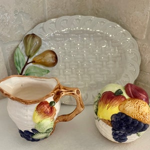 Vintage Ceramic Sugar Bowl Creamer Small Plate Made in Portugal