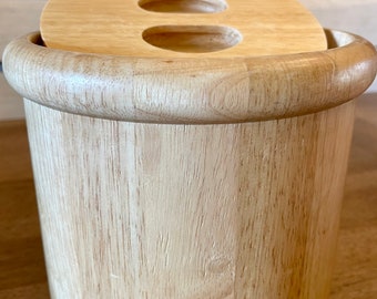 Blond Wood Ice Bucket 8” Tall 7”across With Hard Plastic Tub