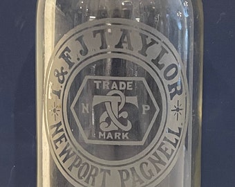 Antique T & F J Taylor Newport Pagnell Glass Stopper Bottle Soda Or Spring Water