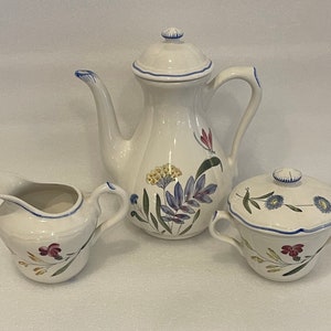 Ceramic Hand Painted Coffee/Tea Pot Sugar Bowl Creamer Made In France
