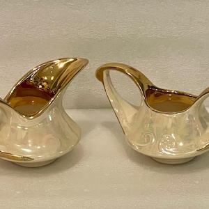 Sahnekännchen & Zucker Set Pearl China Co irisierende 22kt Gold Lusterware