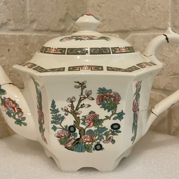 Vintage Sadler English Teapot Floral Garden Motif Repaired After Breaking