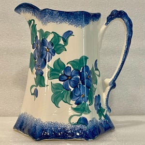 Cash Family Pottery Pitcher – Hand Painted Blue Flowers Erwin TN Folk Art