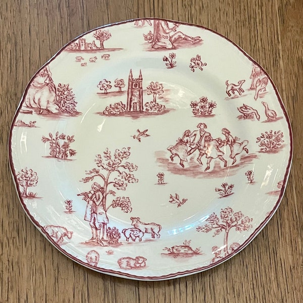 Wood & Sons Fine Tableware Salad Plate Toile De Jolie Red Pattern Made England