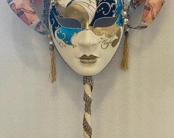 Authentic Venetian Full Face Hand Painted Mask Mardi Gra Carnival Masquerade 24”