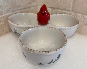 Vintage St Nicholas Square Winter White Cardinal Condiments Snack Serve Dish Christmas Holiday