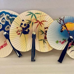 3 ventagli di carta cinesi Panda Bamboo/Hawaii/Uccello con chiusura in metallo