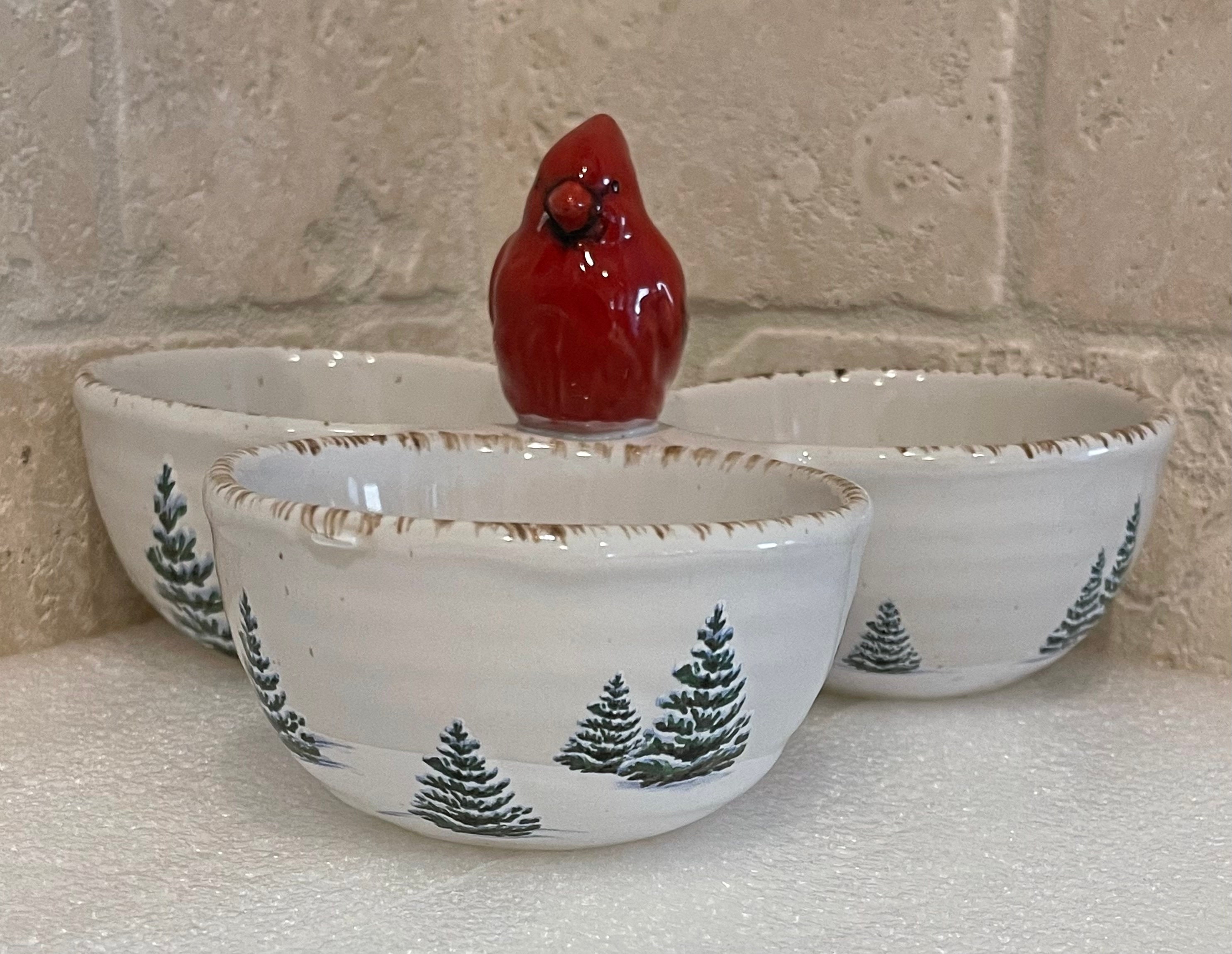 Vintage St Nicholas Square Winter White Cardinal Condiments Snack Serve ...