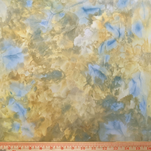 Quilting Cotton, Ice Dyed Golden, Blue, Earth Tones, 16" x 16"