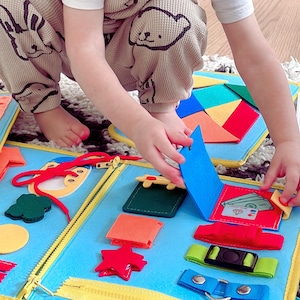 Montessori Busy Book Busy Board for Toddlers, Felt Quiet Book, 20+ Sensory Learning Activities, Travel Toy, Kids Birthday Baby Shower Gift