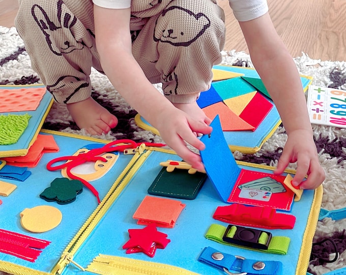 Montessori Busy Book Busy Board for Toddlers, Felt Quiet Book, 20+ Sensory Learning Activities, Travel Toy, Kids Birthday Baby Shower Gift