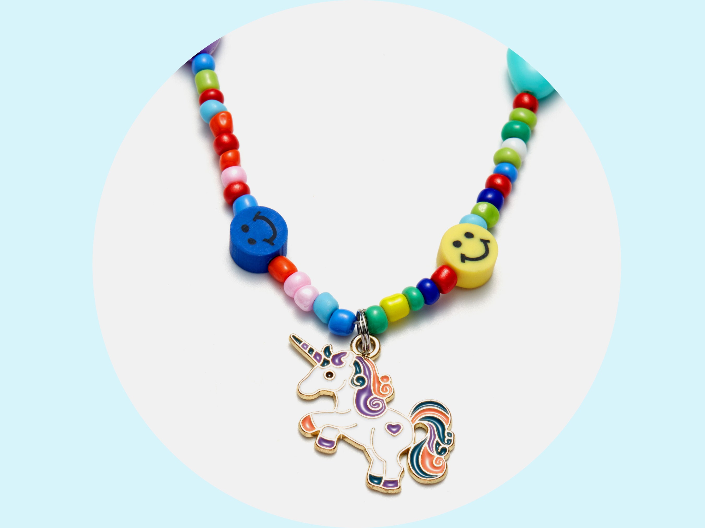 XEEWEN Paquete de 2 soportes para collar para niños para Airtag, lindo estuche de collar con cuentas de sirena-unicornio rosa para niñas