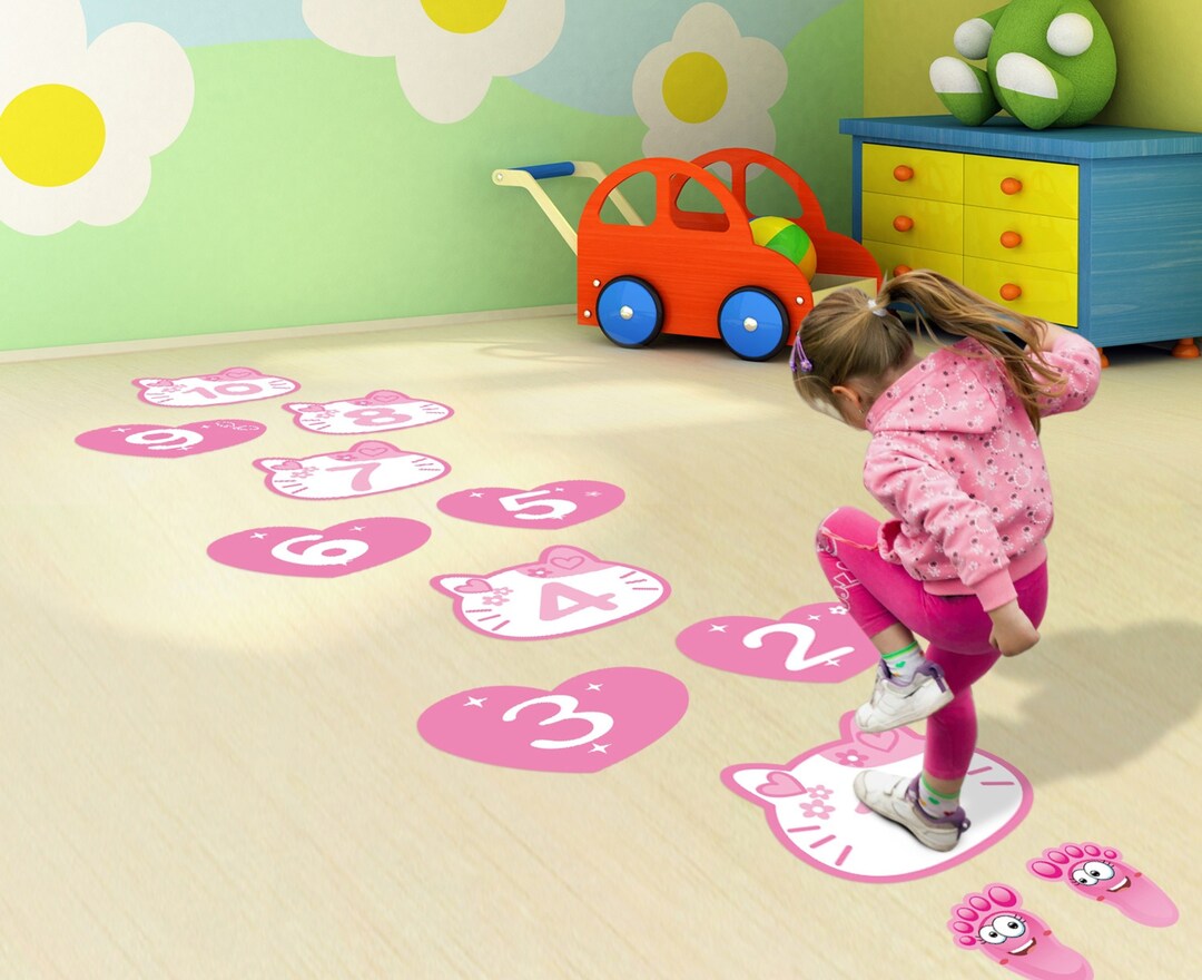 Hopscotch Floor Wall Stickers, Kitty Room Decor, Hopscotch Game Floor