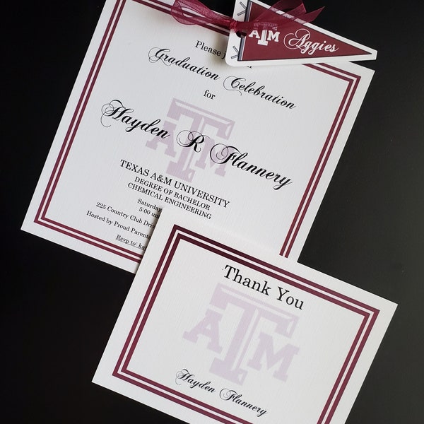 Texas A&M Personalized Invitation/Announcement FLAT 6x6 card
