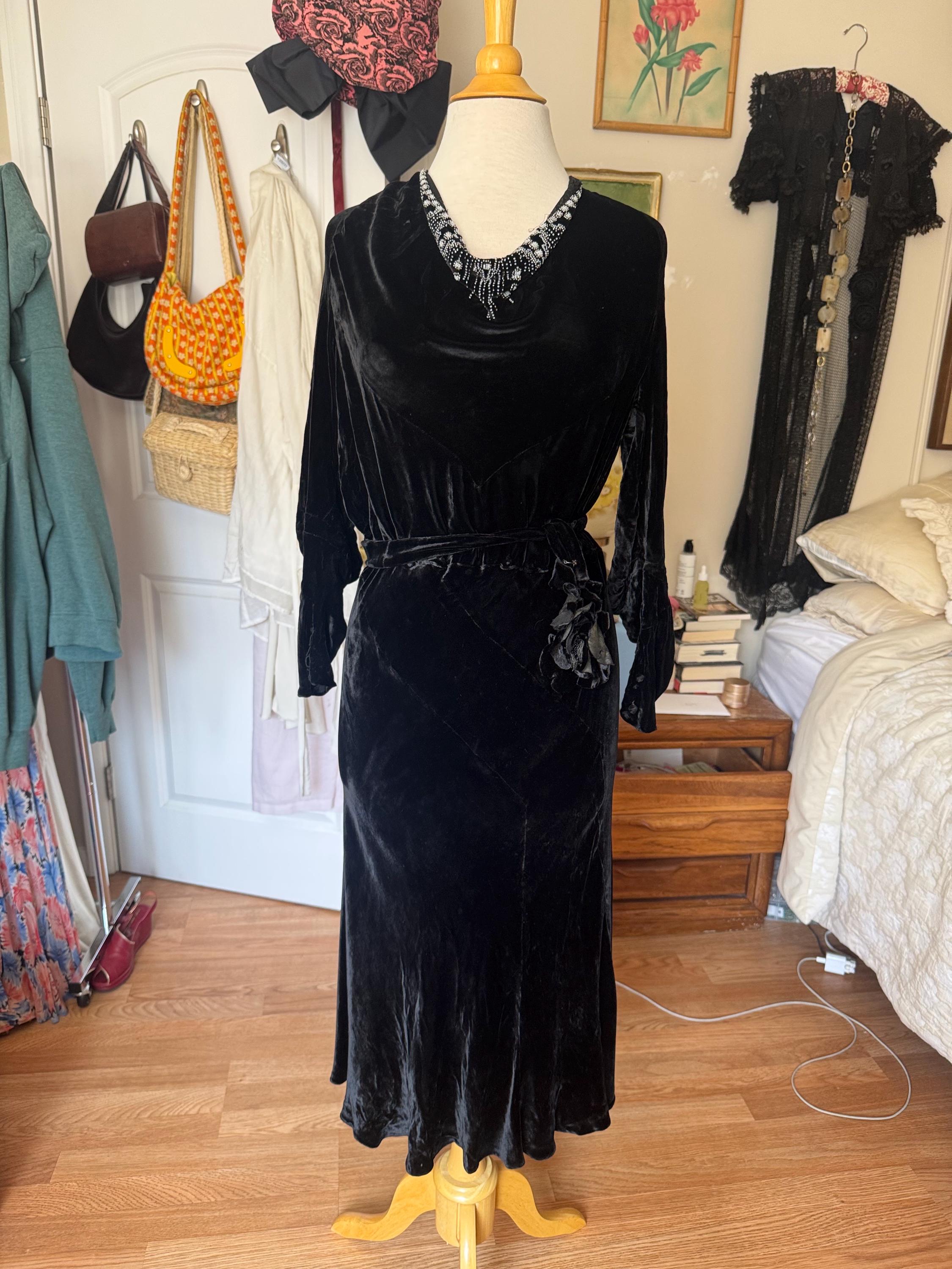 1930s Black Silk Velvet Bias Cut Evening Dress - Etsy