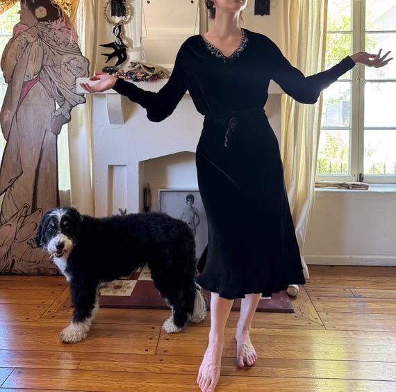 bias cut velvet dress Vintage Devore Velvet Bias Cut Slip Dress Black Burnout Whimsigoth Evening Gown