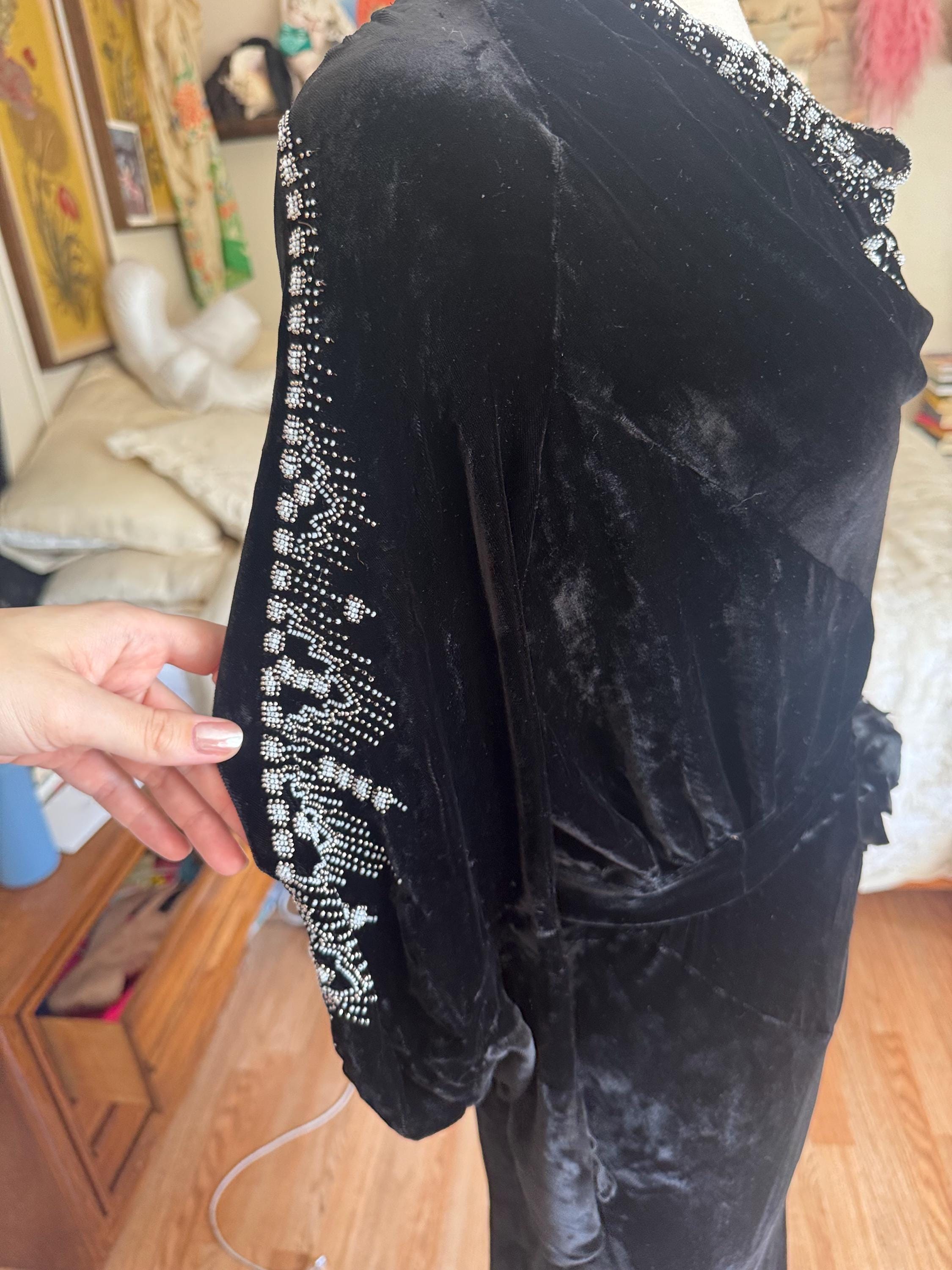 1930s Black Silk Velvet Bias Cut Evening Dress - Etsy