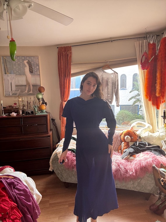 1930's Deep Blue Bias Cut Gown