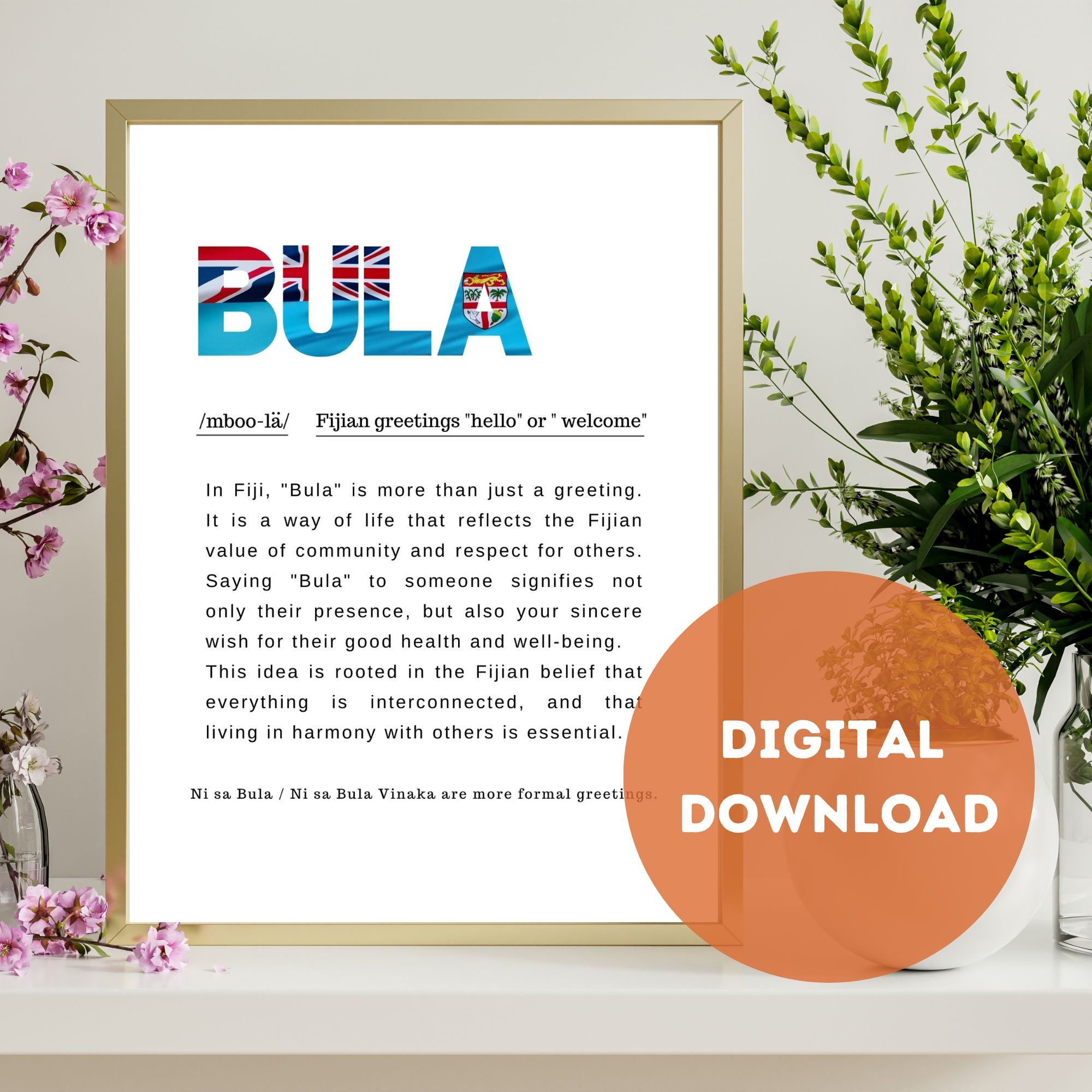 Bula Wall Art Definition Digital Downloads Minimalist Greetings Fiji
