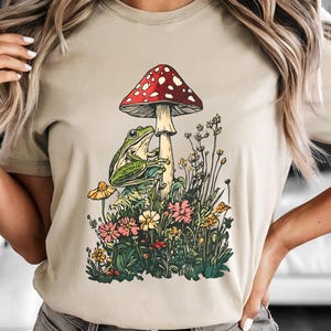Vintage Frog Mushroom T-Shirt, Goblincore Floral Shirt, Cottagecore Tee, Dark Academia Gift, Forest Flowers, Forestcore,  Bella Canvas 3001