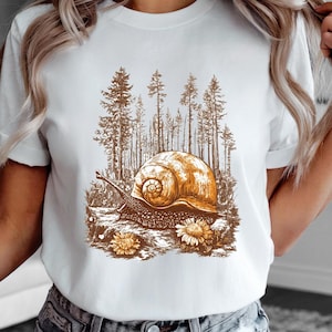 Boho Retro Snail Floral T-Shirt, Vintage Forest Snail, Cottage Core Tee, Woodland Forest Witch Vibe, Bella + Canvas 3001