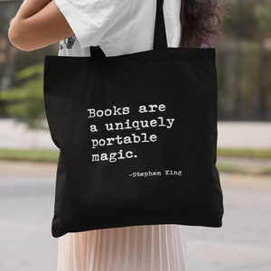 Book Quote Black Eco Tote Bag, Stephen King Gift