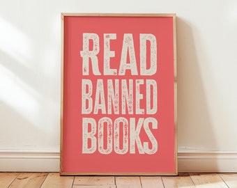 Read Banned Books Print: Retro Pink Library Poster (Digital Download)