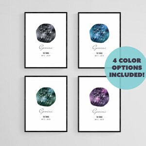 Gemini Astrology Printable Wall Art - Zodiac Poster - Instant Printable Digital Download - Great Gift!