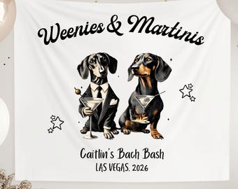 Weenies and Martinis Bachelorette Tapestry: Dachshund Party Decor, Custom Bridal Shower