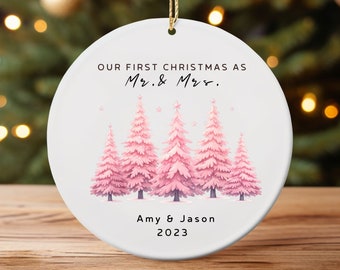 Personalized First Christmas Ornament, Custom Name Ornament, Mr and Mrs Christmas, Married Ornament, Gift for Engagement, Wedding Ornament