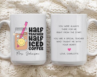 Custom Teacher Gifts, Teacher Mug with Name, Teacher Appreciation Gift, Travel Mug for Teacher, Teacher Coffee Cup, Half Teacher Half Coffee