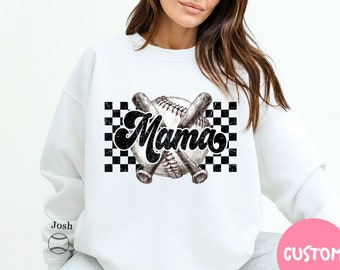 Baseball Mom Sweatshirt with Kid Name, Mothers day Gift for Baseball Mom Shirts, Softball Mama Shirt, Custom Game day Sweatshirt for mommy