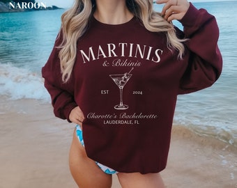 Martinis & Bikinis Bachelorette Sweatshirts, Custom Bridal Party Shirts Girls Weekend, Beach Bachelorette Bride Bridesmaid Sweatshirt