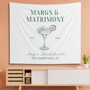 Custom Margs and Matrimony Banner Tapestry, Fiesta Bridal Shower Banner, Beach Bachelorette Party Decor, Coquette Bows Margarita Bach Party