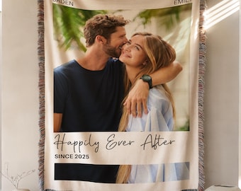 Personalized Photo Woven Throw Blanket, Wedding Anniversary Blanket, Custom Couple Woven Blanket