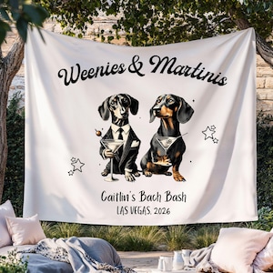Weenies and Martinis Bachelorette Tapestry: Dachshund Party Decor