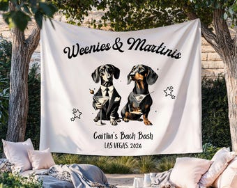 Weenies and Martinis Bachelorette Tapestry: Dachshund Party Decor