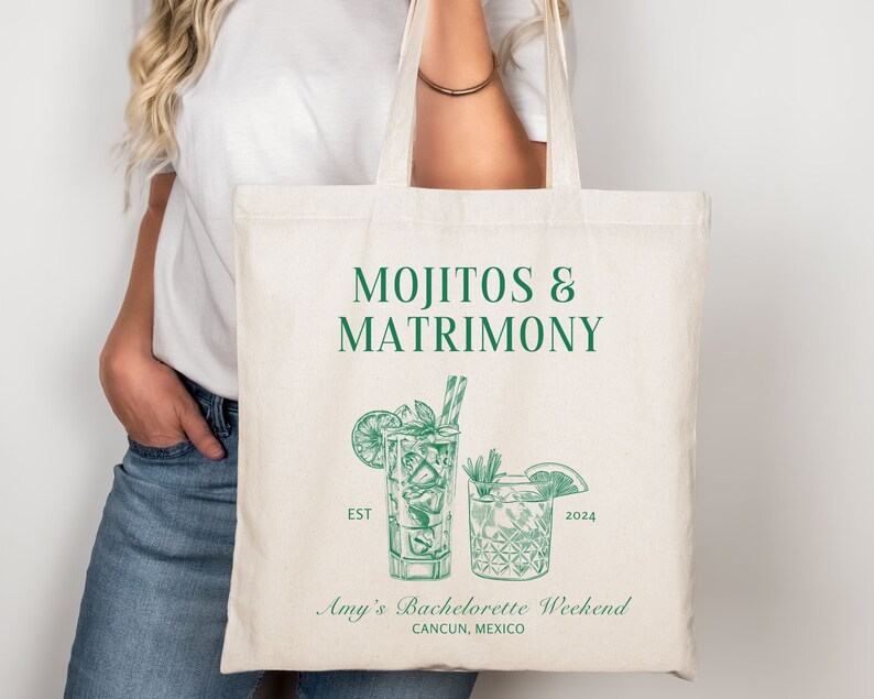 Custom Bachelorette Weekend Tote Bag: Mojitos and Matrimony Canvas - Etsy