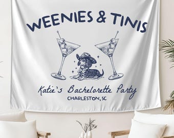 Weenies and Tinis Bachelorette Party Tapestry: Dachshund Bridal Decor