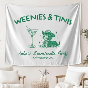 Weenies and Tinis Bachelorette Tapestry: Dachshund Martini Party Decor