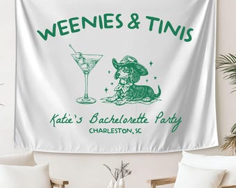 Weenies and Tinis Bachelorette Tapestry: Dachshund Martini Party Decor