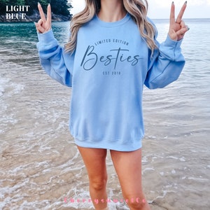 Custom Besties Sweatshirt with Name, Best Friend Girls Sweatshirt, Best Friend Birthday Shirt, BFF Crewneck, Matching Sweatshirt for Friends Light Blue