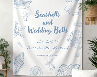 Seashells and Wedding Bells Bachelorette Party Tapestry: Custom Bridal Decor