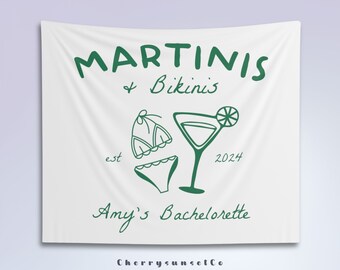 Martinis and Bikinis Bachelorette Party Backdrop Personalized Coastal Bridal Shower Banner Beach Bachelorette Weekend Decor Hand drawn Sign