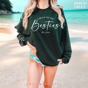 Custom Besties Sweatshirt with Name, Best Friend Girls Sweatshirt, Best Friend Birthday Shirt, BFF Crewneck, Matching Sweatshirt for Friends Forest Green